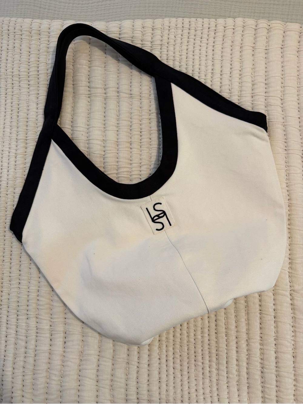 L*Space White Canvas Tote with Black Trim and Monogram